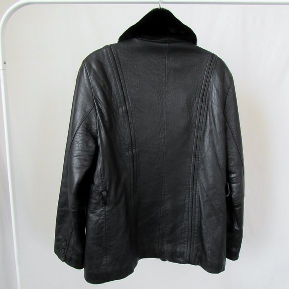 VTG 90s Faux Fur Collar Black Leather Jacket Y2K Leather Jacket Chic Modern Fit - Picture 3 of 16